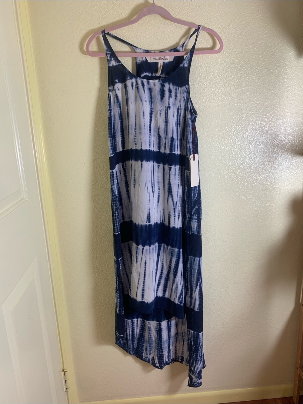 NWOT La Boheme Navy & White Tie-Dye Slip Maxi Dress, Size XS